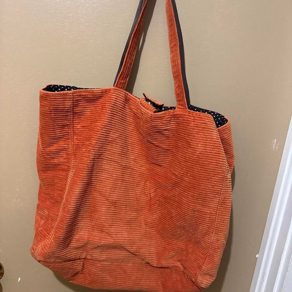 Orange corduroy tote bag with
